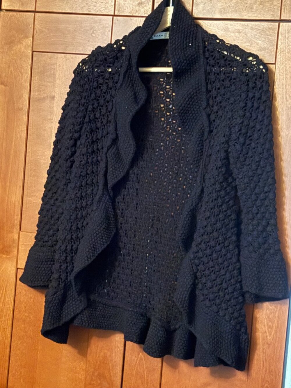 Zara black open-front ruffled cardigan Sz M